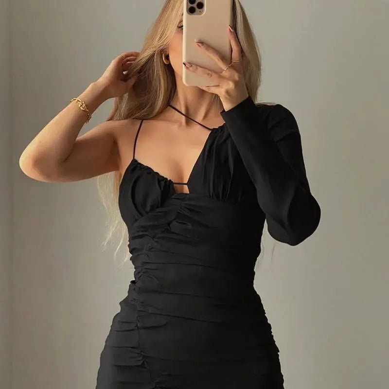 New Sexy Irregular One Shoulder Long Sleeve Dress - GLR SHOPPING