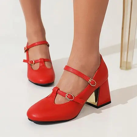 New Women's Vintage T-buckle Patent Leather Non-Slip High Heel - GLR SHOPPING