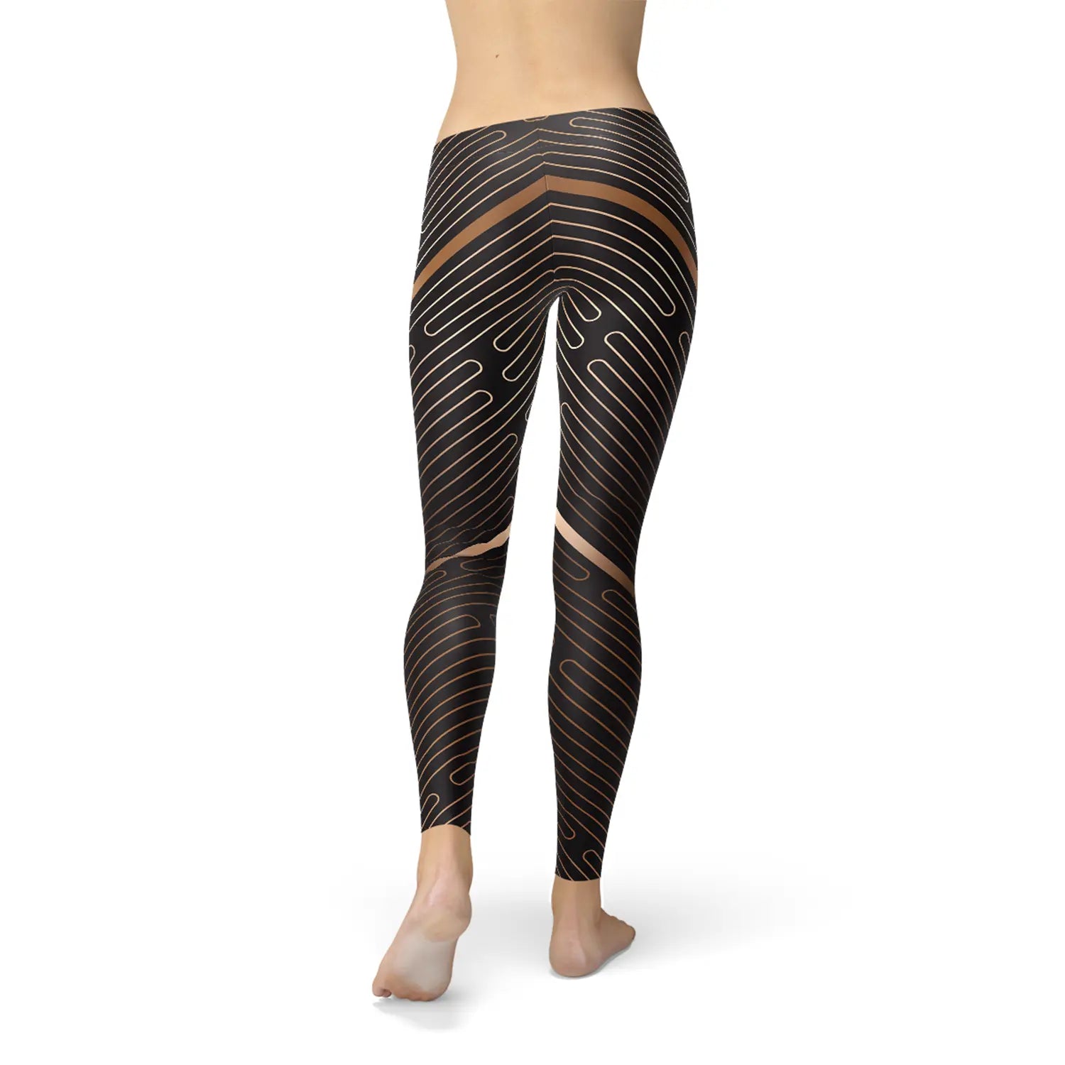 Womens Striped Lines Sports Brown Leggings - GLR SHOPPING