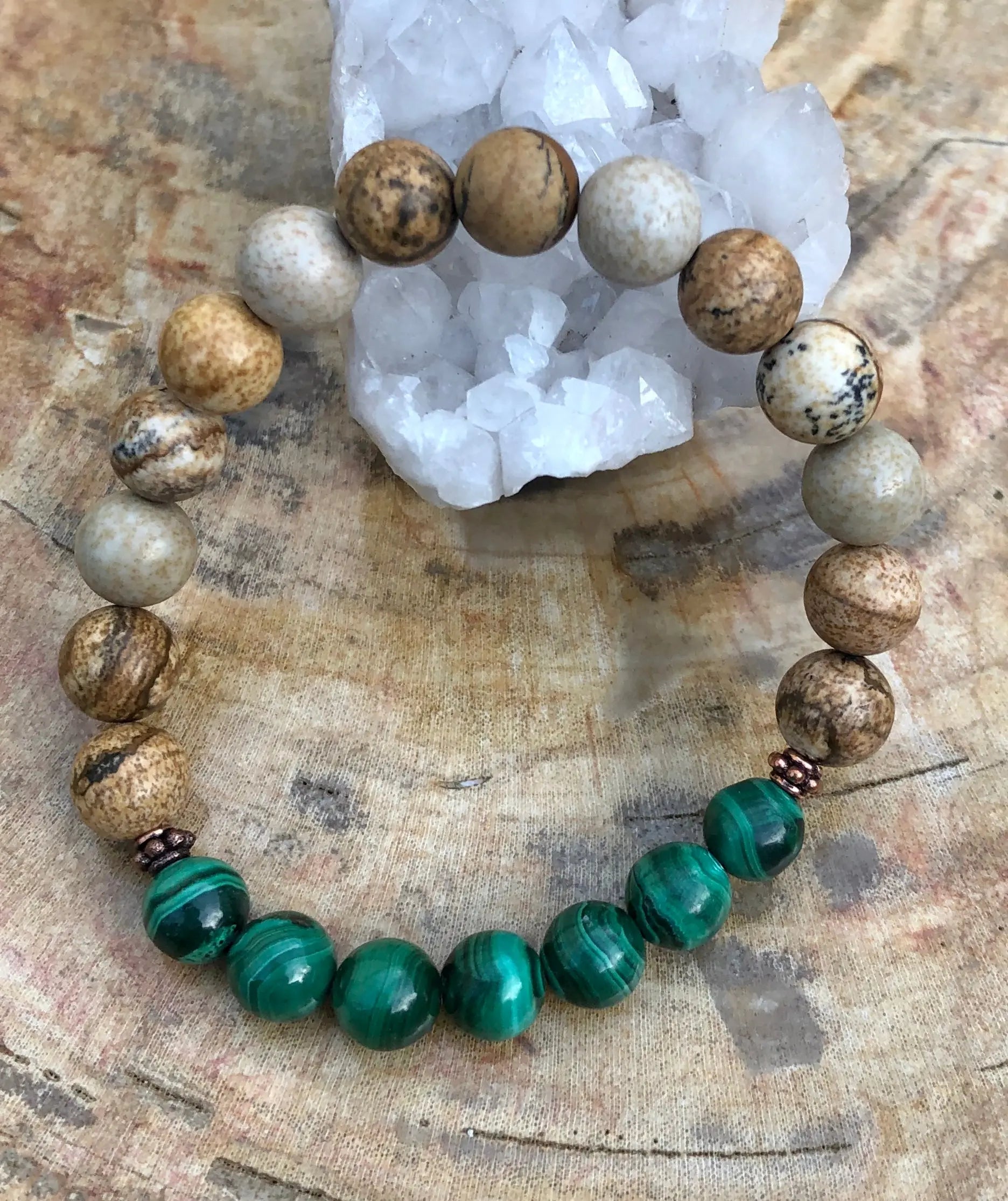Malachite & Picture Jasper Stretch Bracelet! Genuine Stones! - GLR SHOPPING