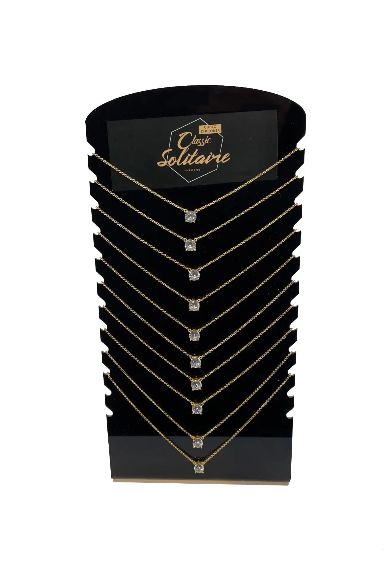 Classic Solitaire Necklaces. Silver or Gold. 10 necklaces per display. - GLR SHOPPING