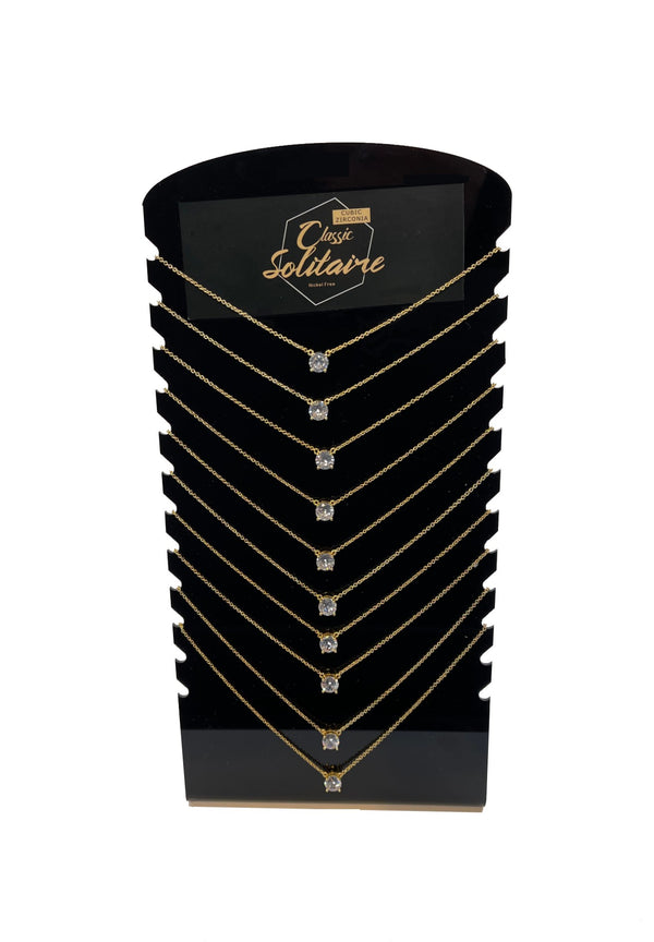 Classic Solitaire Necklaces. Silver or Gold. 10 necklaces per display.