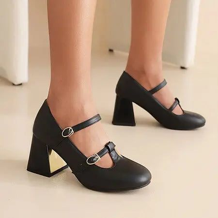 New Women's Vintage T-buckle Patent Leather Non-Slip High Heel - GLR SHOPPING