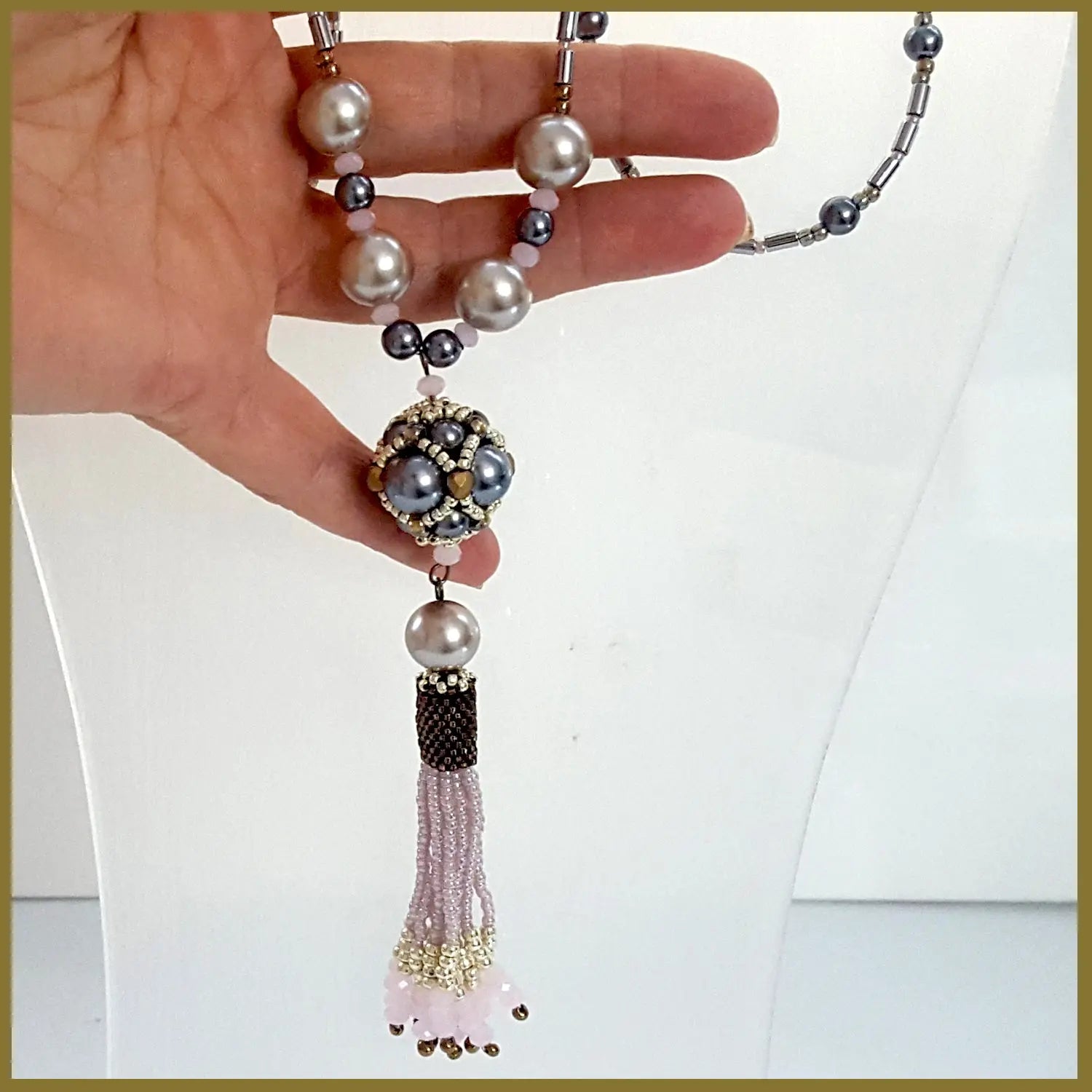 "NEW" Pink Beaded Tassel Haematite - GLR SHOPPING