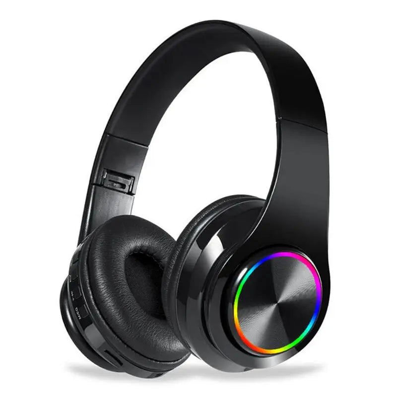Wireless Bluetooth headphones luminous deep bass stereo sports headphones with microphone card slot Rainbow LED fashion headphones - GLR SHOPPING