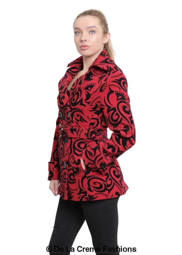 De La Creme - Womens Tribal Print Double Breasted Short Coat - GLR SHOPPING