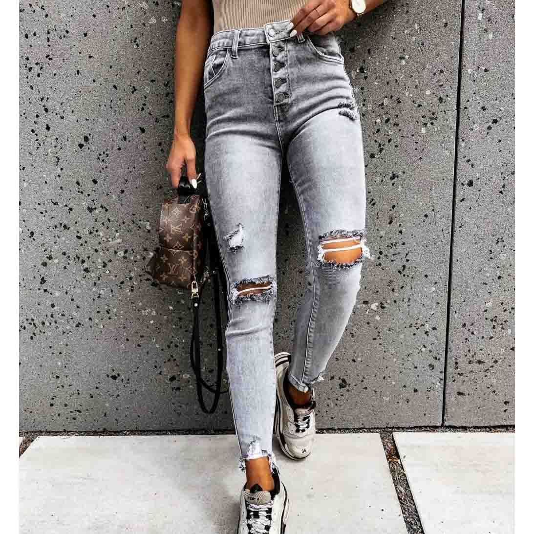 High Waist Jeans Women Slim Washed Denim Pencil Pants - GLR SHOPPING