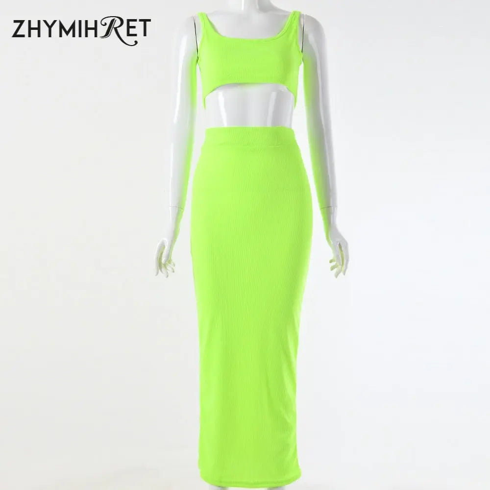 Neon Color Sexy Ribbed Dress Set - GLR SHOPPING