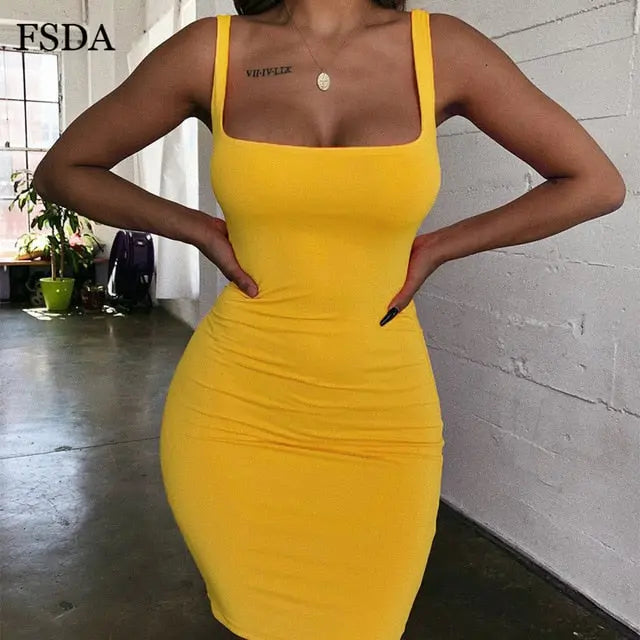 Square Neck Sleeveless Bodycon Mini Dress - GLR SHOPPING