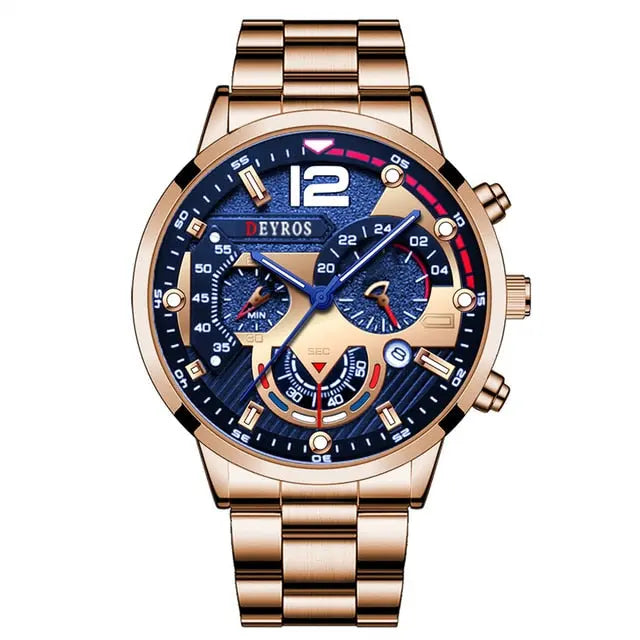 Luxury Mens Watches Male Gold Bracelet Stainless Steel Quartz Calendar Watch For Men Business Luminous Clock relogio masculino - GLR SHOPPING