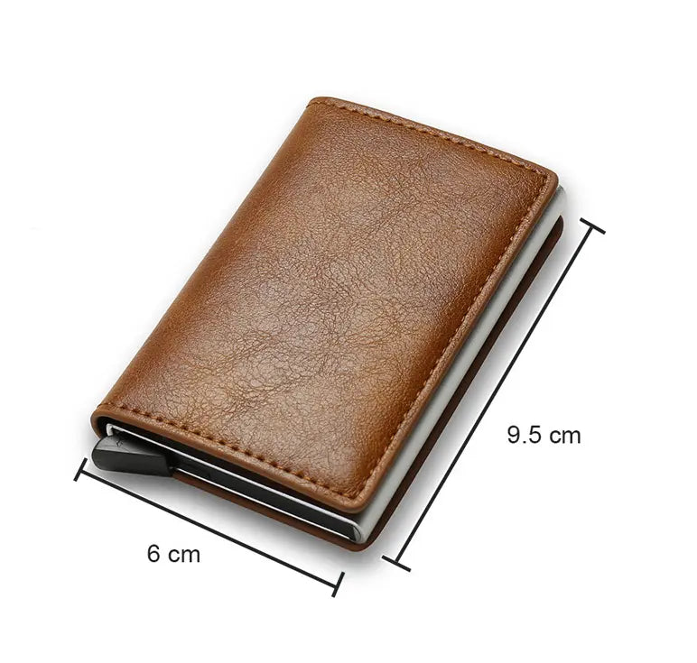 a brown leather wallet sitting on top of a white table
