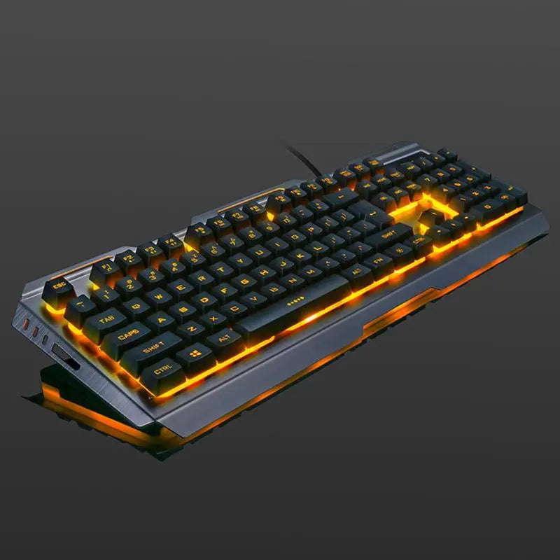 USB Wired Metal Ergonomic Backlight Mechanical Feel Gaming Keyboard Mouse Set with Aluminium Alloy Panel - GLR SHOPPING