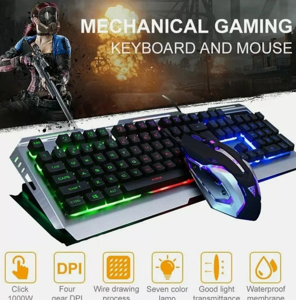 Ninja Dragon Metallic Silver Mechanical Gaming Keyboard and Mouse Set - GLR SHOPPING