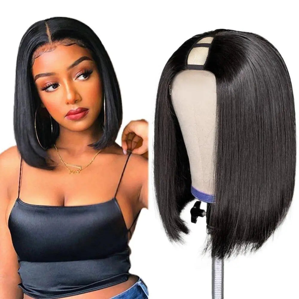 Short Bob U Part Wig Human Hair Straight Brazilian Remy Glueless Wigs - GLR SHOPPING
