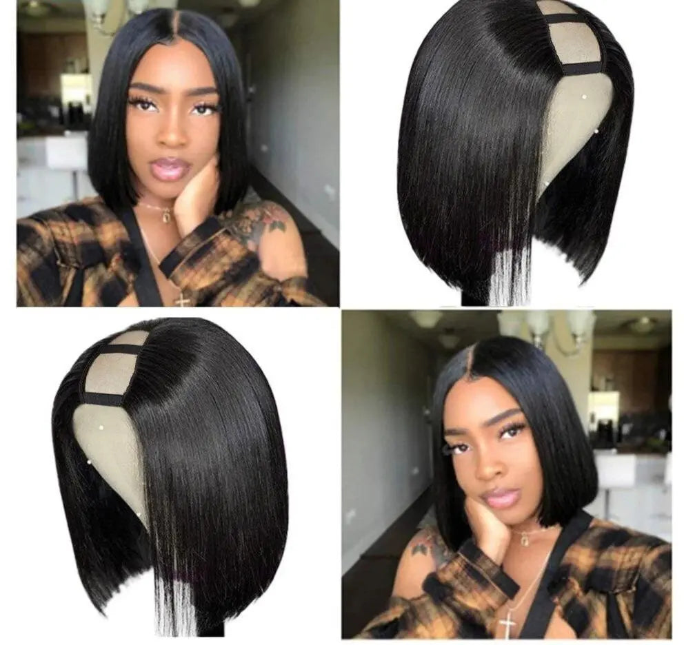Short Bob U Part Wig Human Hair Straight Brazilian Remy Glueless Wigs - GLR SHOPPING