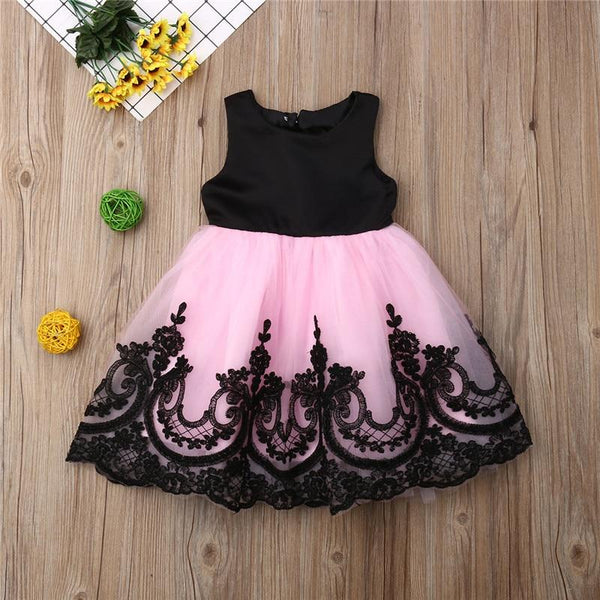 Kids Girl Big Bow Princess Dress Formal Sleeveless Lace Tulle Tutu