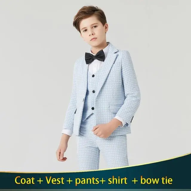 Children's blue dot suit Children Formal Dress Suit Sets Flower Boys O - GLR SHOPPING