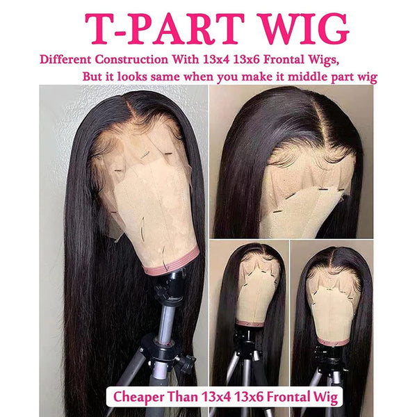 Transparent 13x1x6 Straight 13x4x1 T part Lace Frontal Human Hair Wigs