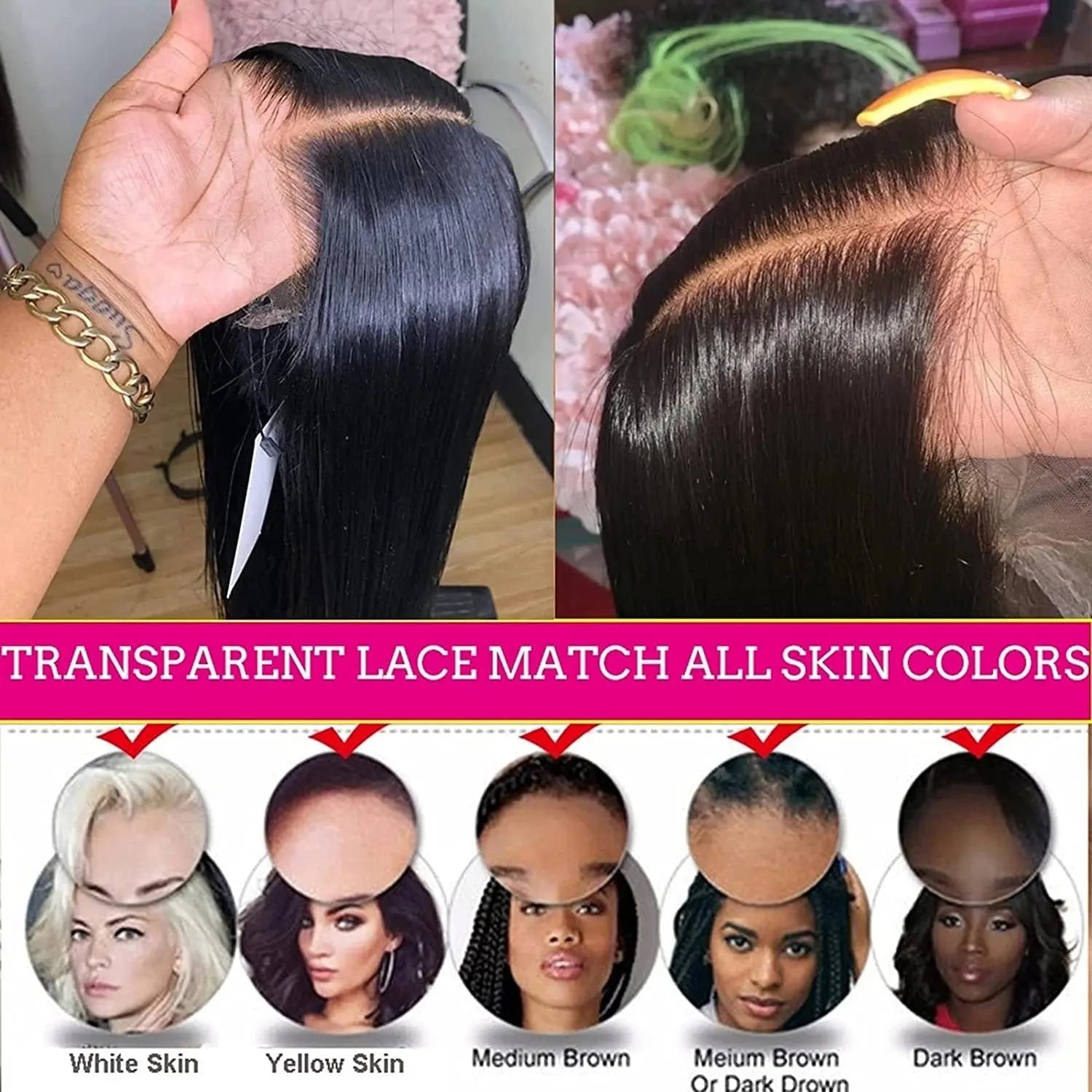 Transparent 13x1x6 Straight 13x4x1 T part Lace Frontal Human Hair Wigs - GLR SHOPPING