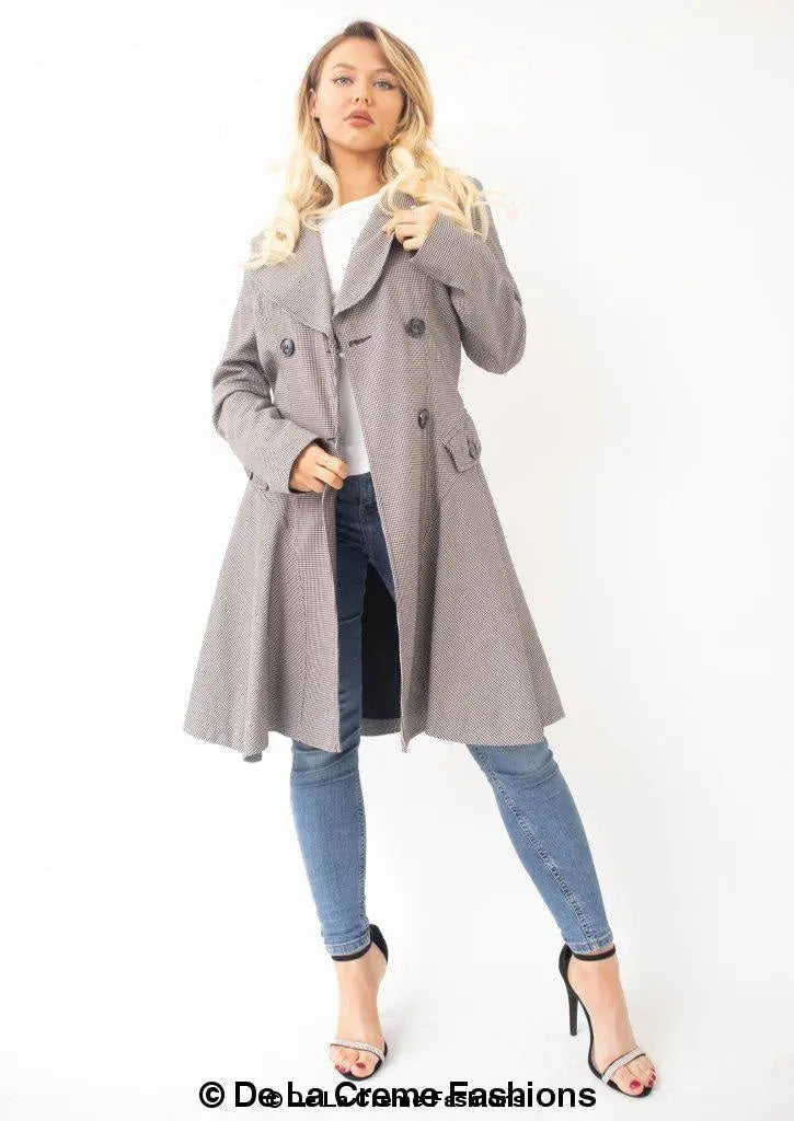 Vanessa Dogtooth Fit and Flare Mac Coat - GLR SHOPPING