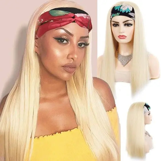Straight 1B/613 Headband Human Hair Wigs For Black Women Blonde Scarf - GLR SHOPPING